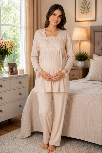 Effortt 2403 Bej Lohusa Pijama Takım Effortt 2403 Bej Lohusa Pijama Takım
